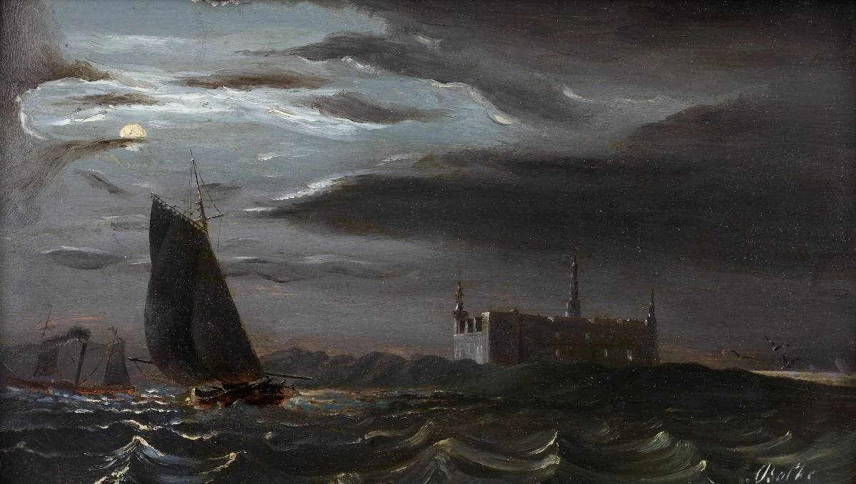 Schloss Kronborg im Mondschein, by Peder Balke, oil, 1840