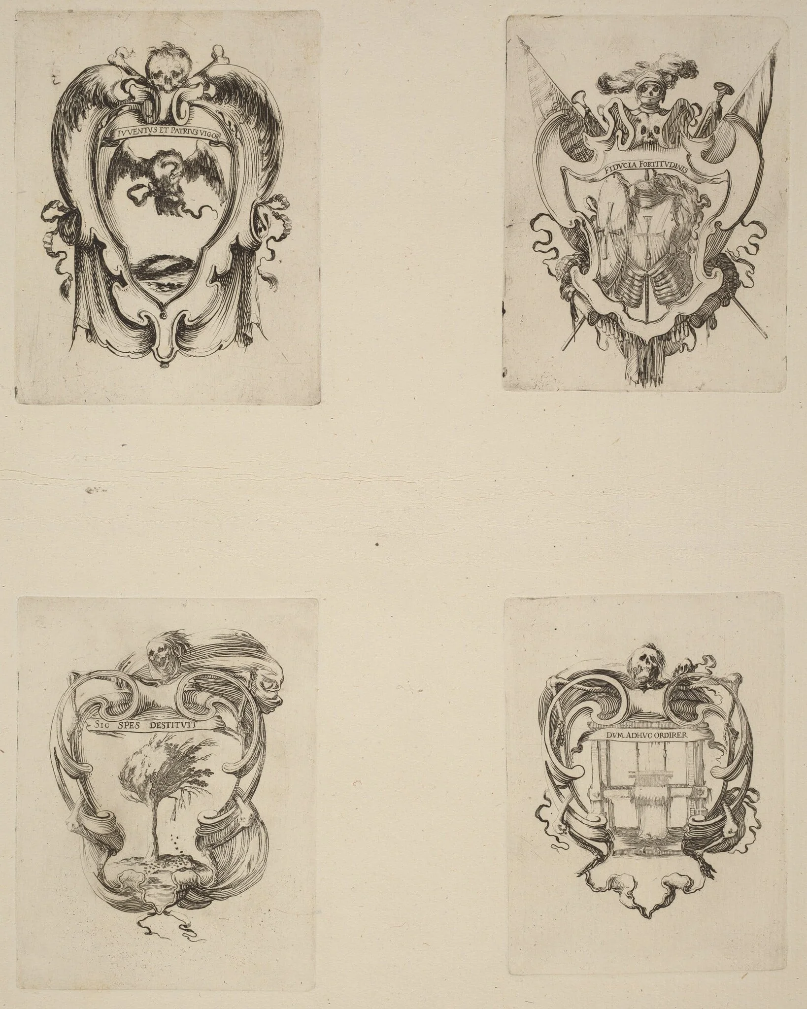 Four Emblems for the Funeral of Prince Francesco de Medici, by Stefano Della Bella, ink, 1637