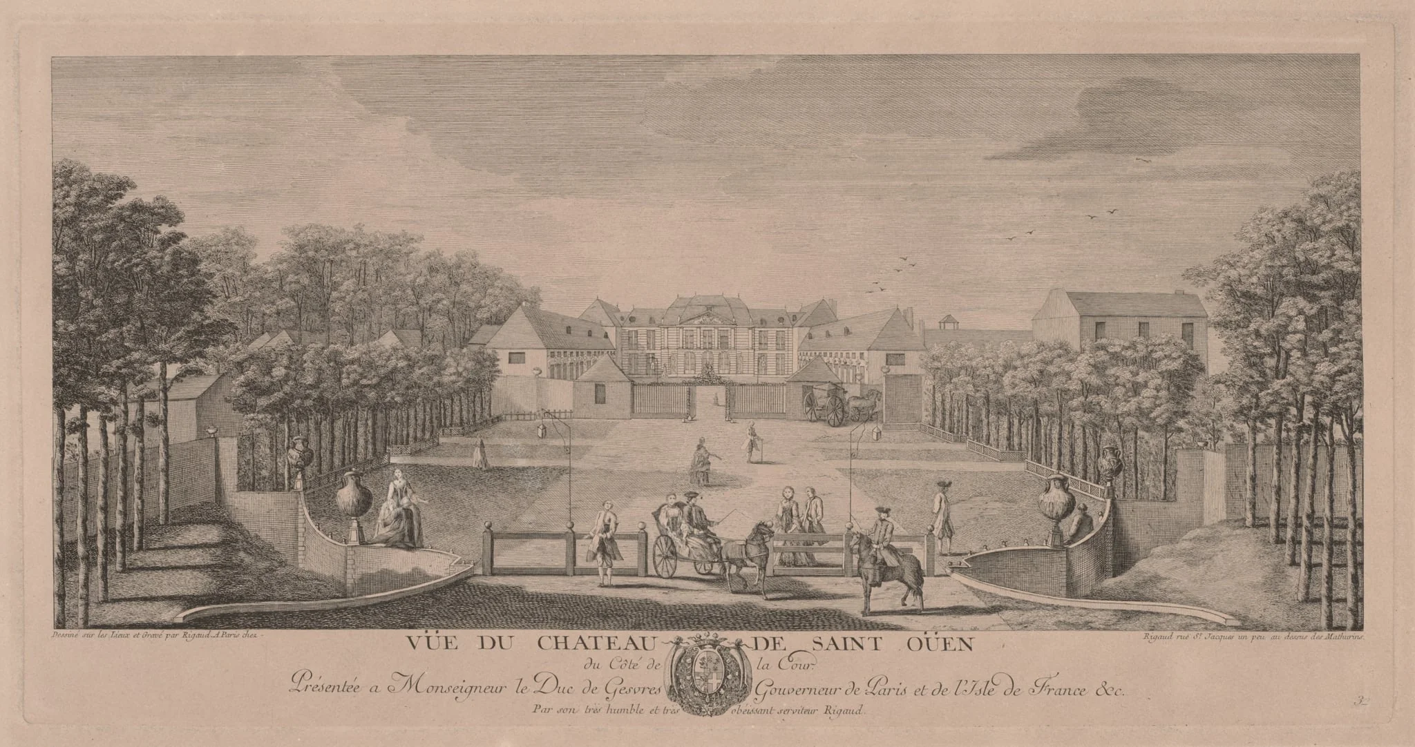 Chateau Saint Ouen from the Court, by Jacques Rigaud, 1727