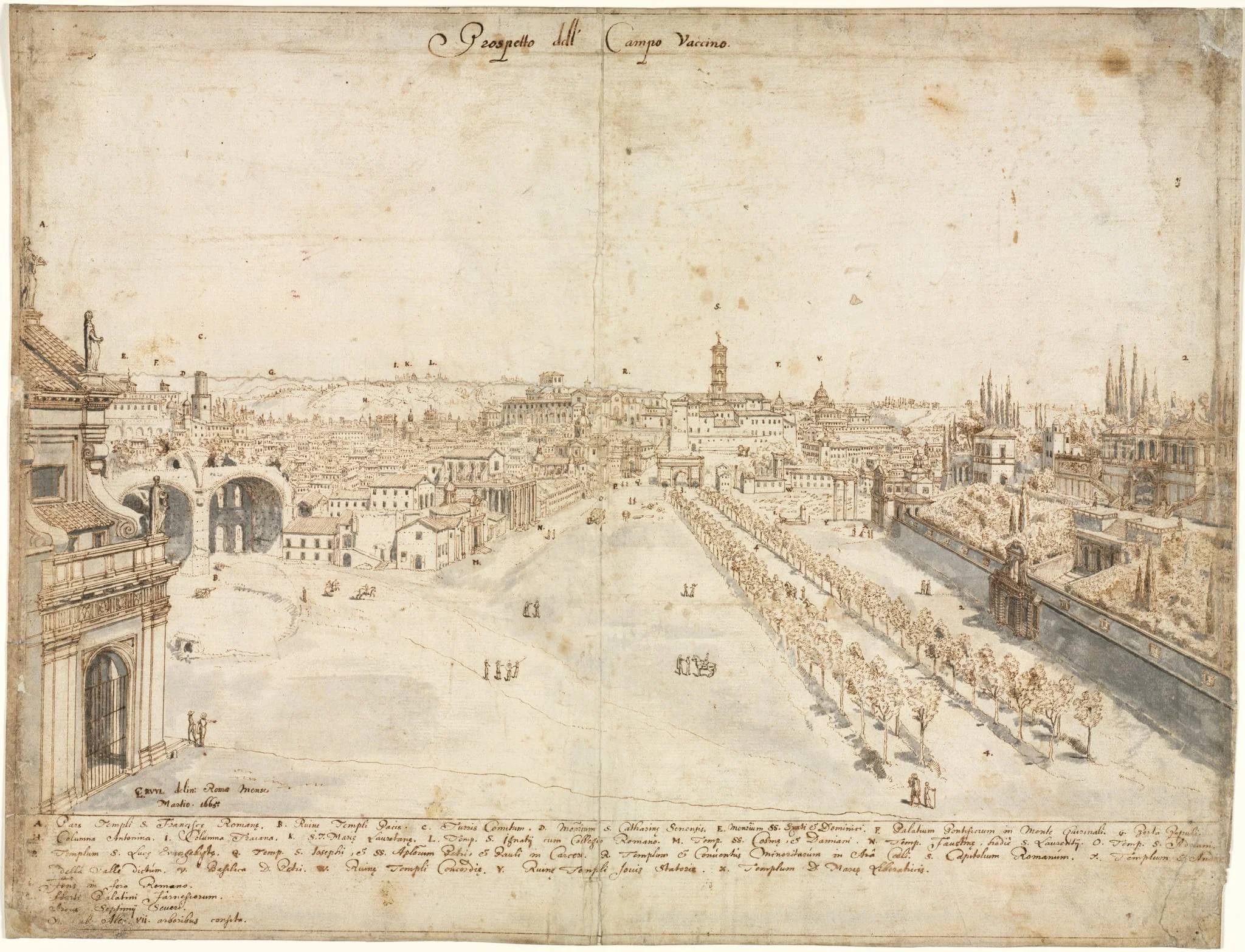 Eighteen Views of Rome: The Campo Vaccino (The Roman Forum), by Lievin Cruyl, 1665