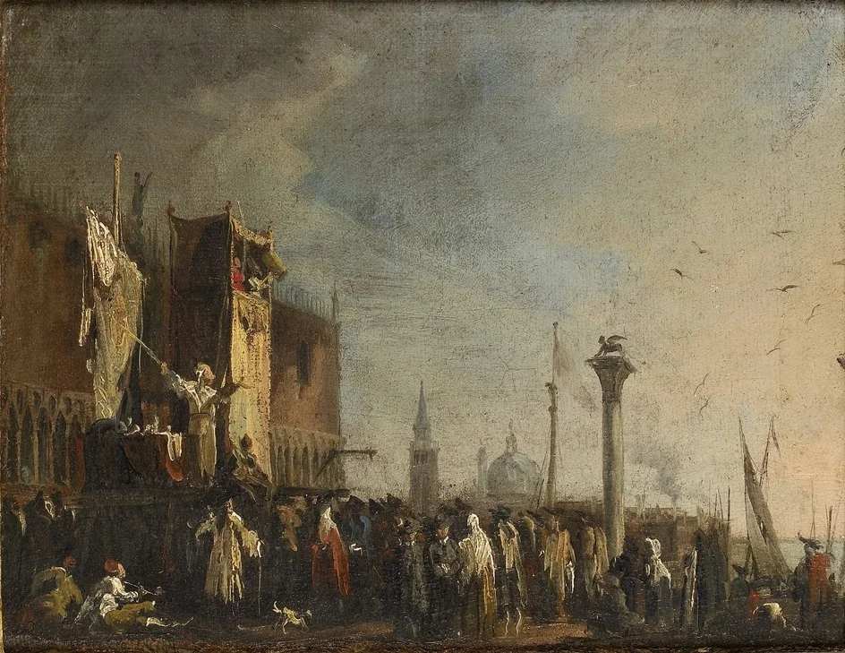 A Puppet Show on the Piazzetta, Venice, by Canaletto, oil, 1737