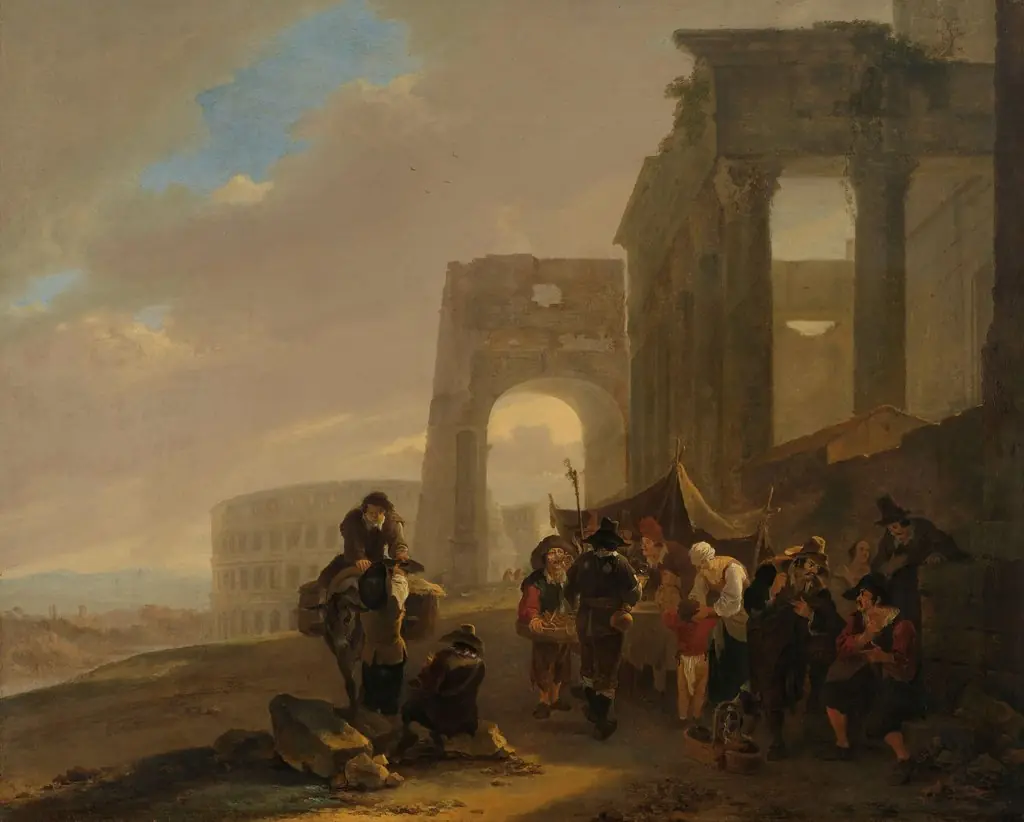 Street scene placed among Roman ruins