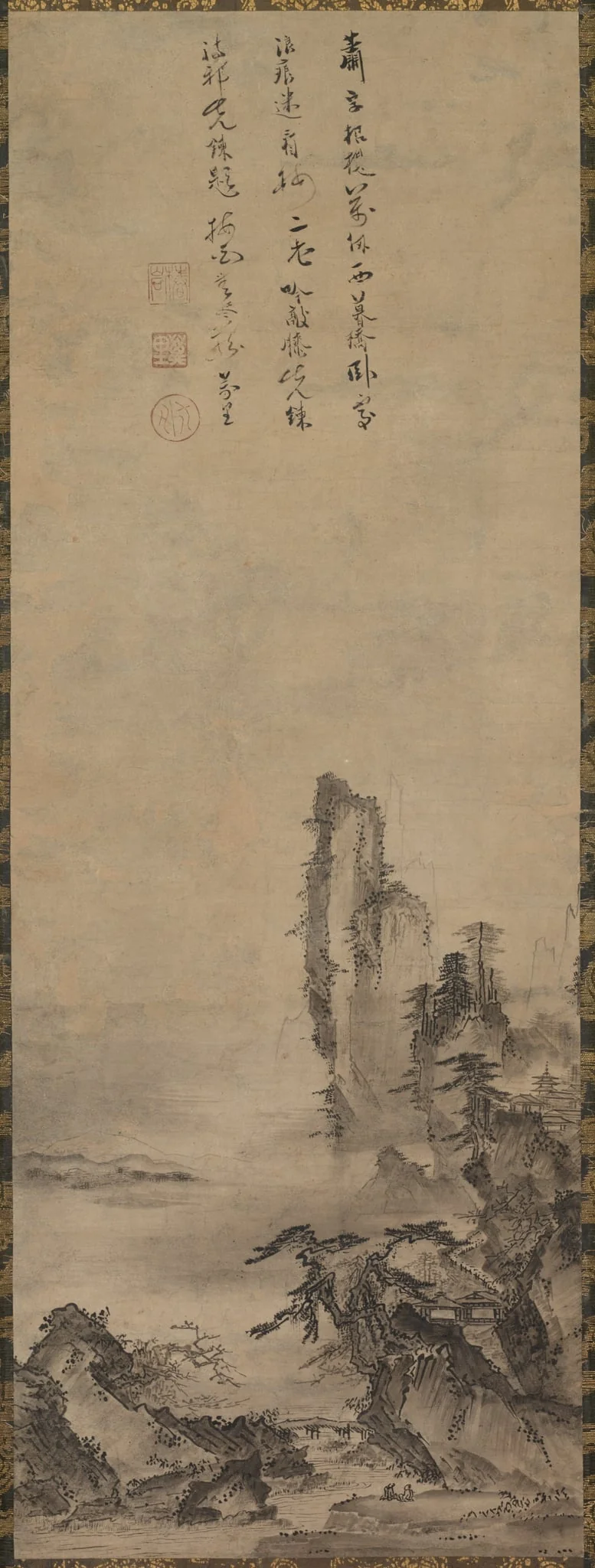 Lonely Temple and Towering Cliff, by Kenkō Shōkei, unspecified, 1480