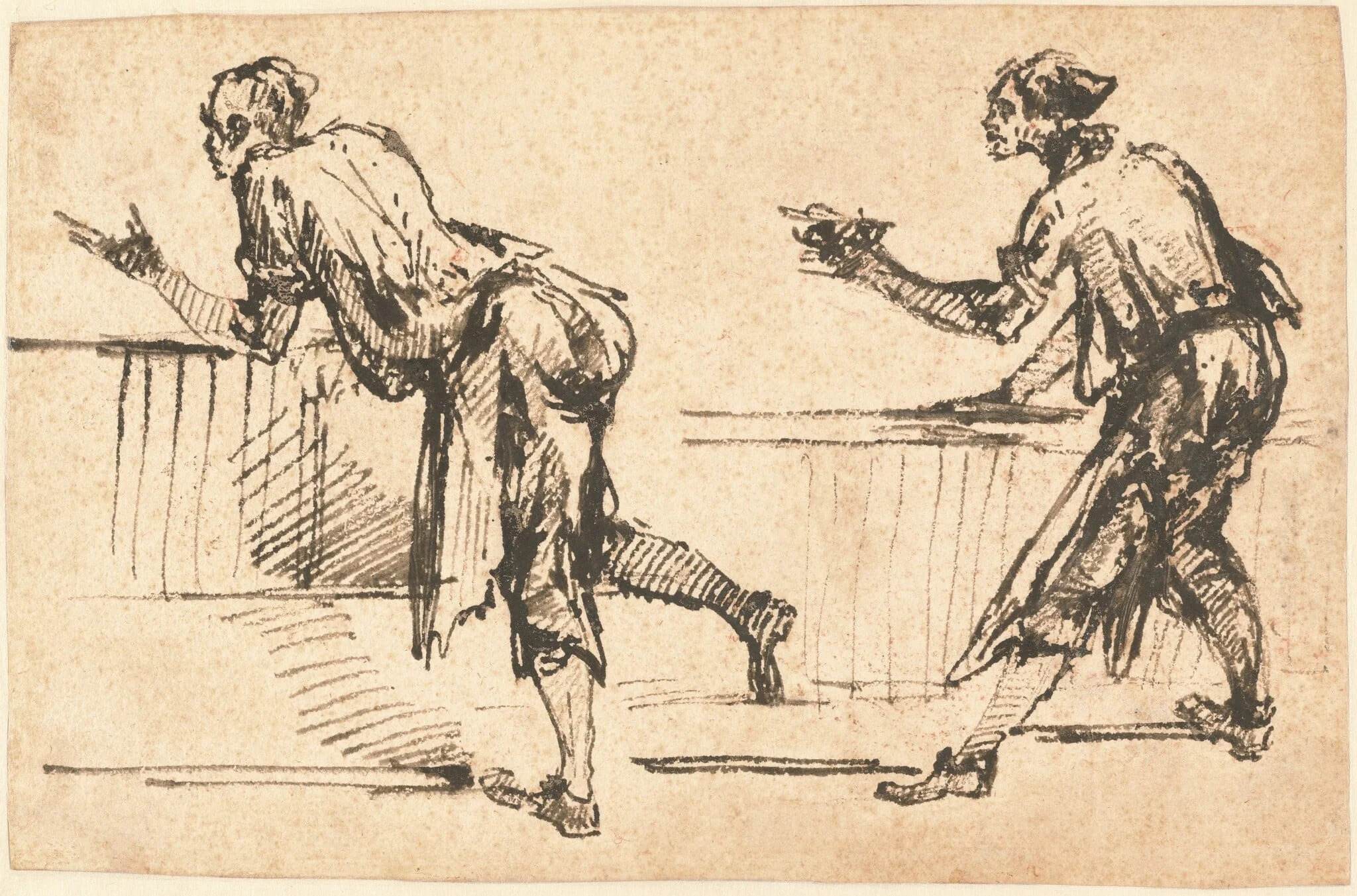 Two Workmen at Tables (recto), by Giovanni Battista Piranesi, ink, 1774