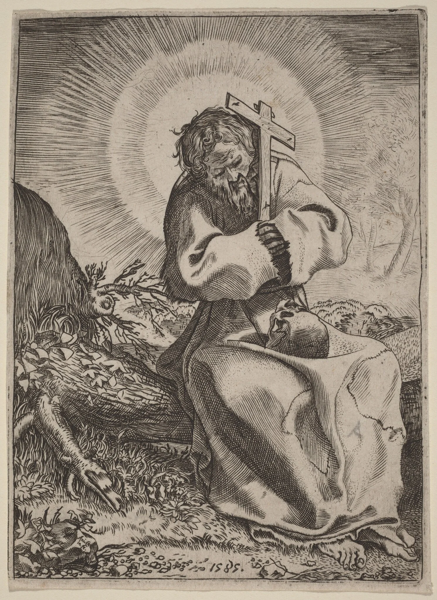 Saint Francis of Assisi, by Annibale Carracci, ink, 1585