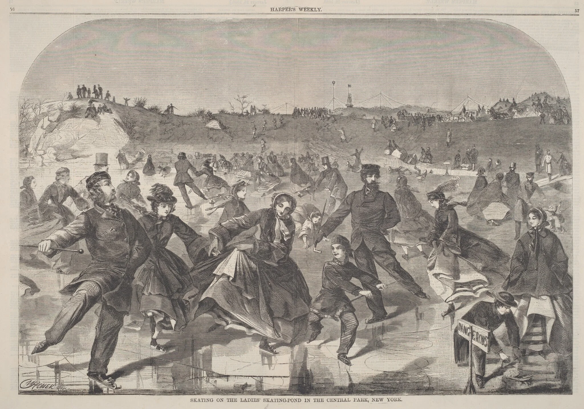 Skating on the Ladies' Skating-Pond in the Central Park, New York, by American 19th Century, ink, 1860