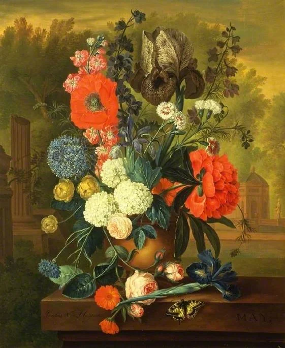 Twelve Months of Flowers: May, by Jacob van Huysum, oil, 1732