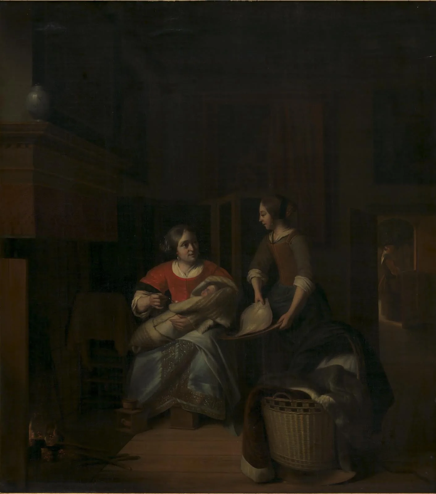 A Housewife Instructing her Maid, by Unknown, 1650