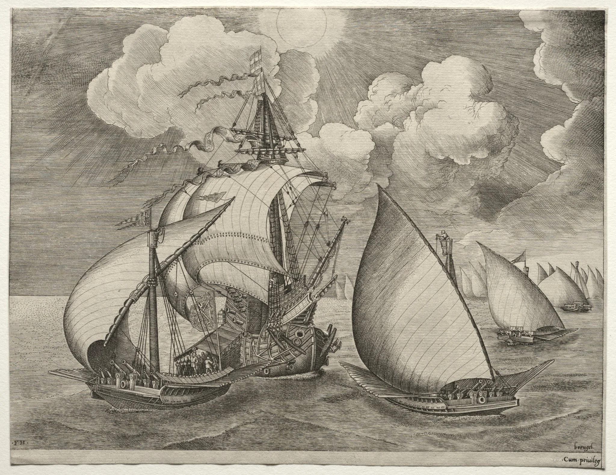 Sailing Vessels: A Fleet of Galleys Escorted by a Caravel, by Pieter Brueghel the Elder, 1563