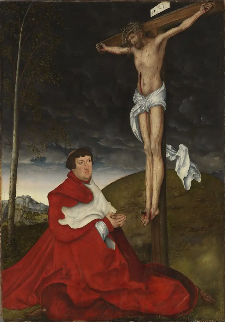 Cardinal Albrecht of Brandenburg in front of the Crucified Christ, by Lucas Cranach the Elder