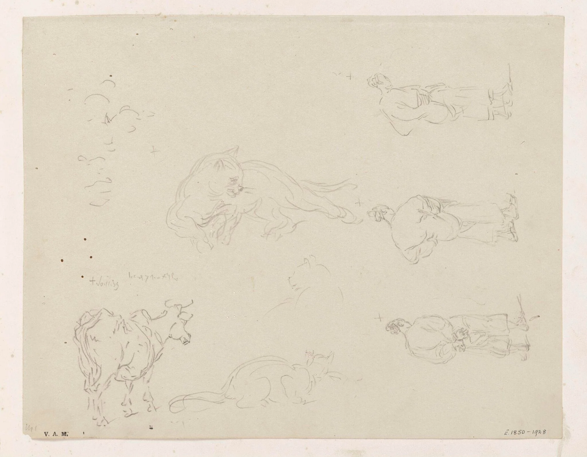 Drawings of figures and animals