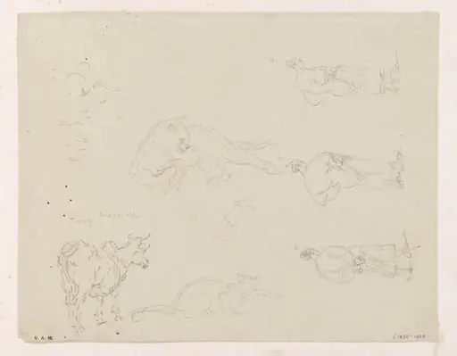 Drawings of figures and animals