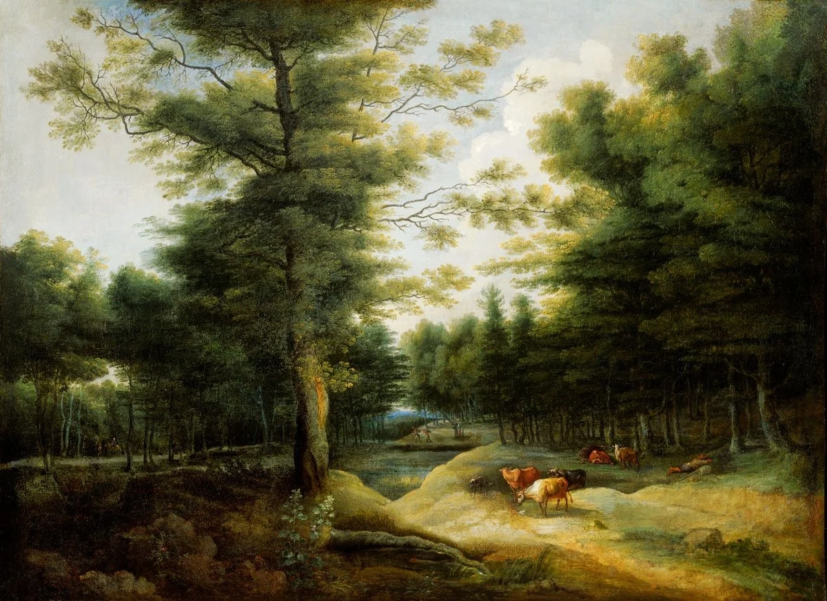 Forest Landscape with Cows, by Lucas van Uden, oil, 1643