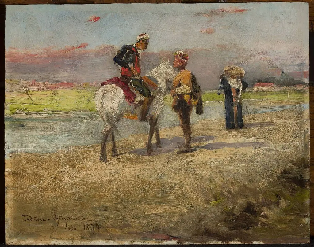 Eastern scene against a landscape