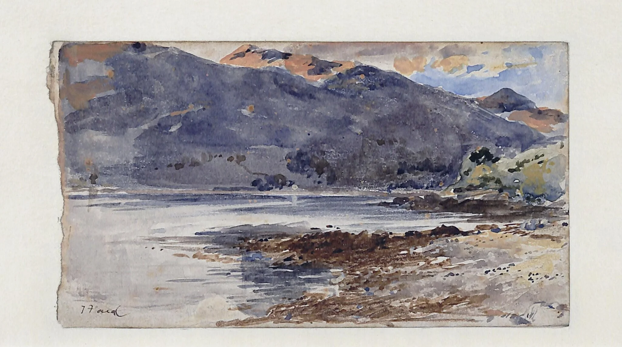 A River Scene with Mountains in the Distance - A Sketch