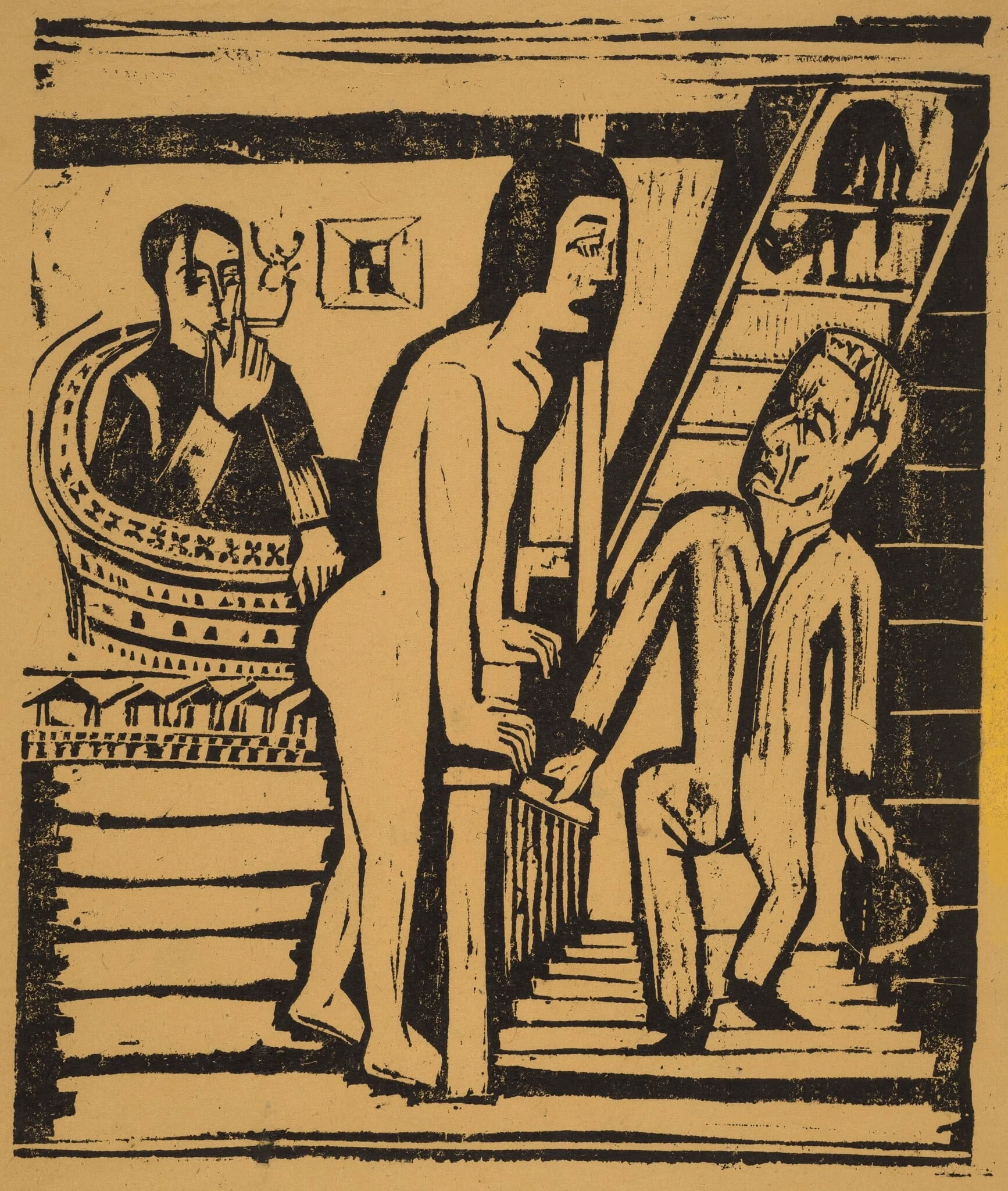 The Visit, by Ernst Ludwig Kirchner, ink, 1923