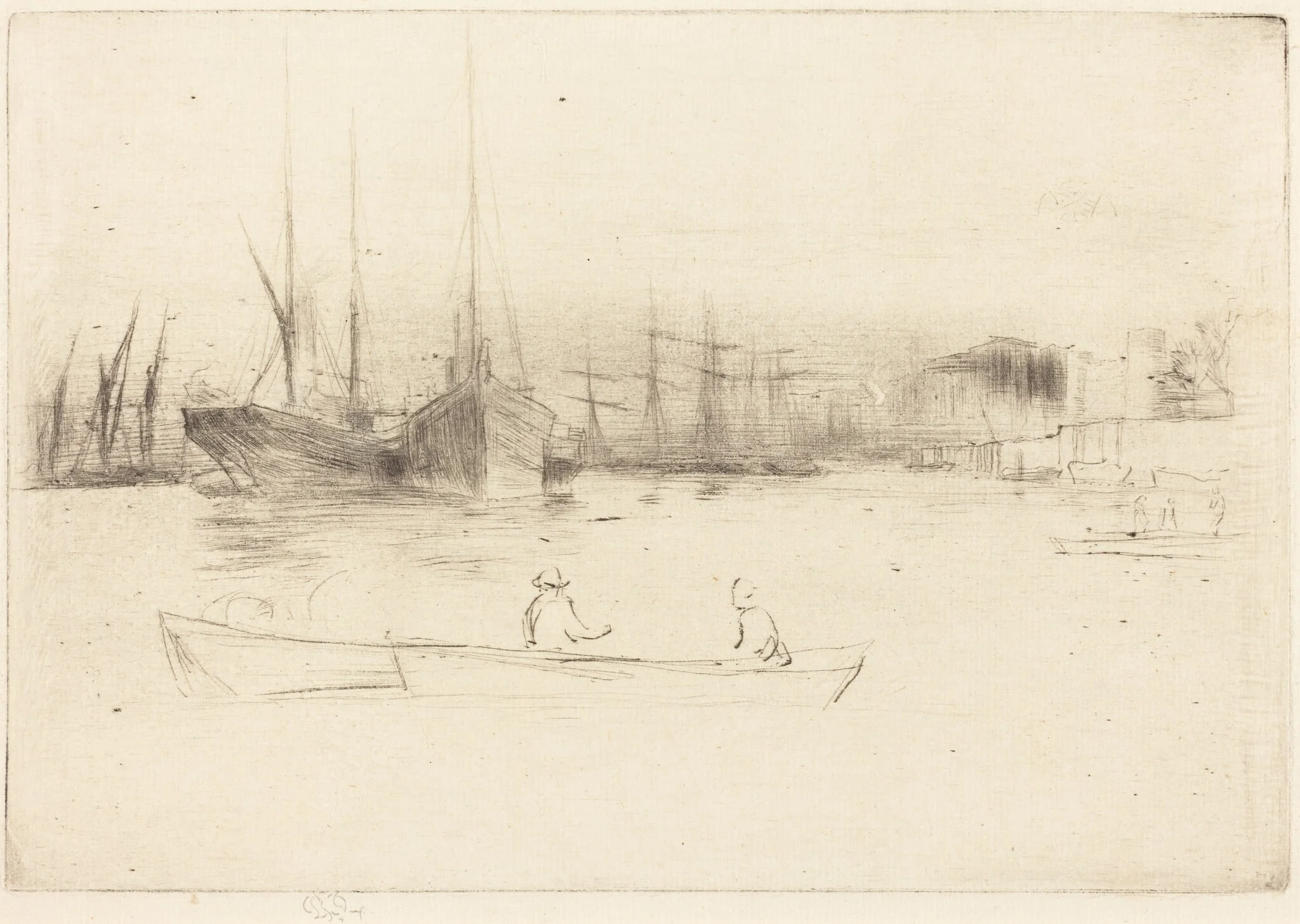 Steamboats off the Tower, by James McNeill Whistler, ink, 1875
