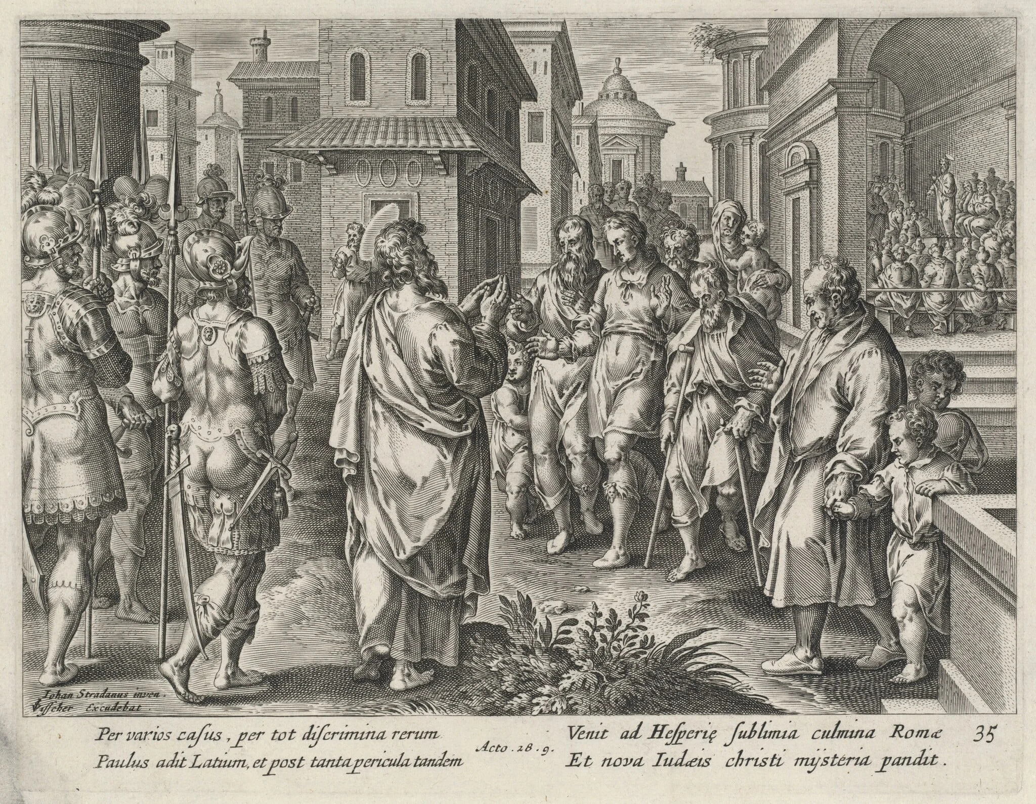 Saint Paul Preaching in Rome, by Philip Galle, ink, 1574