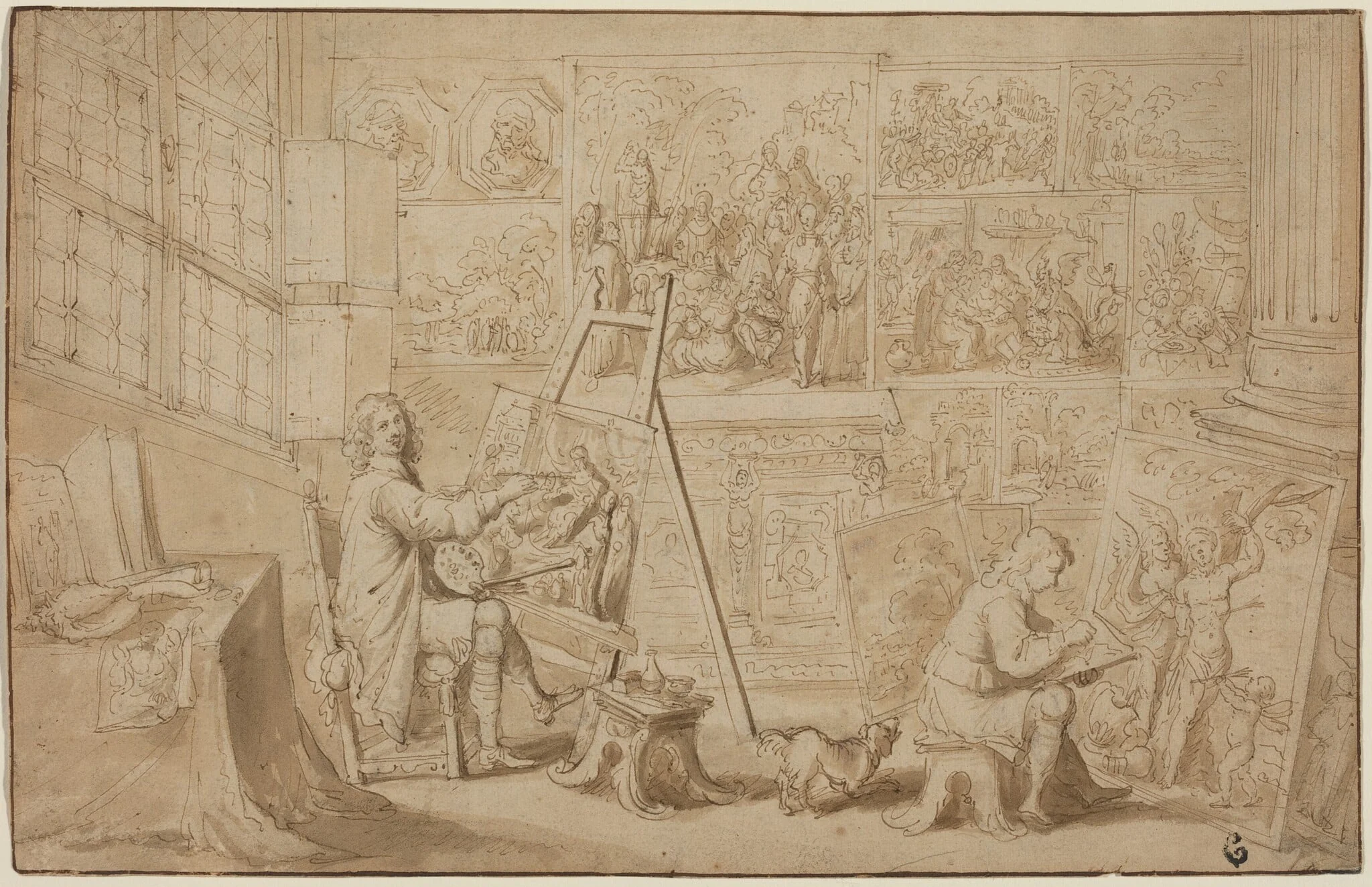 An Artist's Studio [recto], by Frans Francken the Younger, chalk, 1612