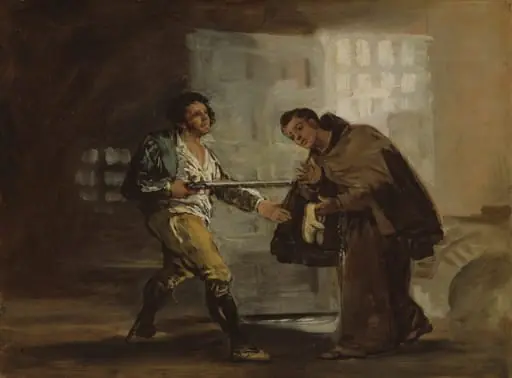 Friar Pedro Offers Shoes to El Maragato and Prepares to Push Aside His Gun