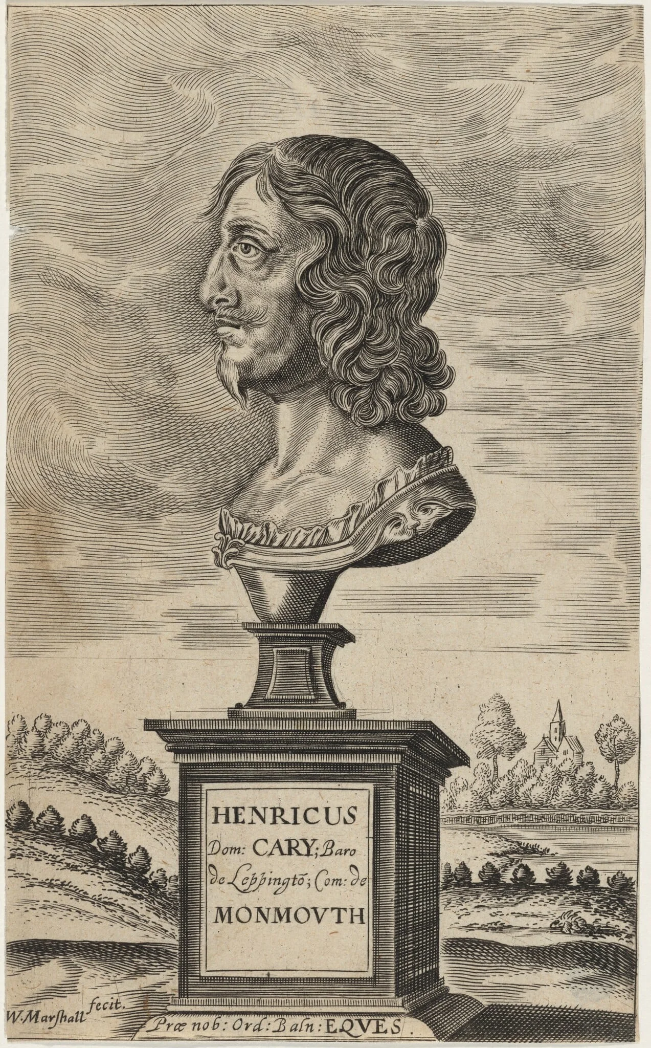 Bust of Earl of Monmouth, by William Marshall, ink, 1649