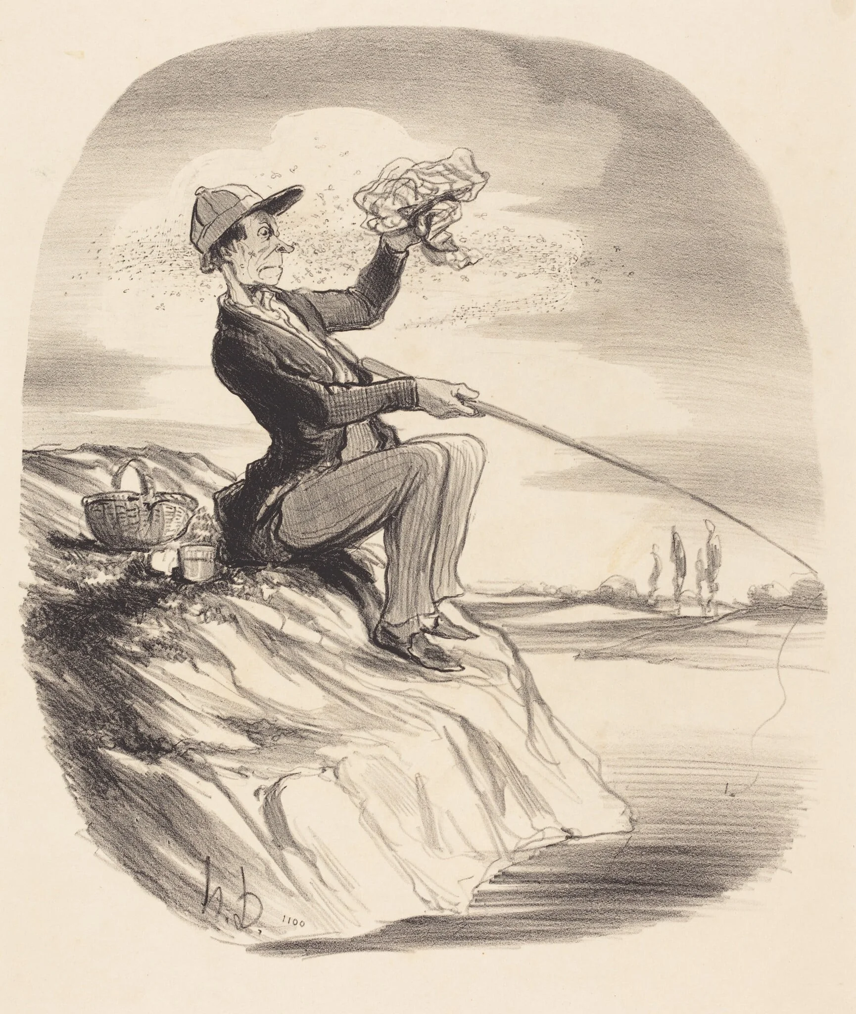 Désagrément d'aller a la pêche..., by Honoré Daumier, ink, 1847