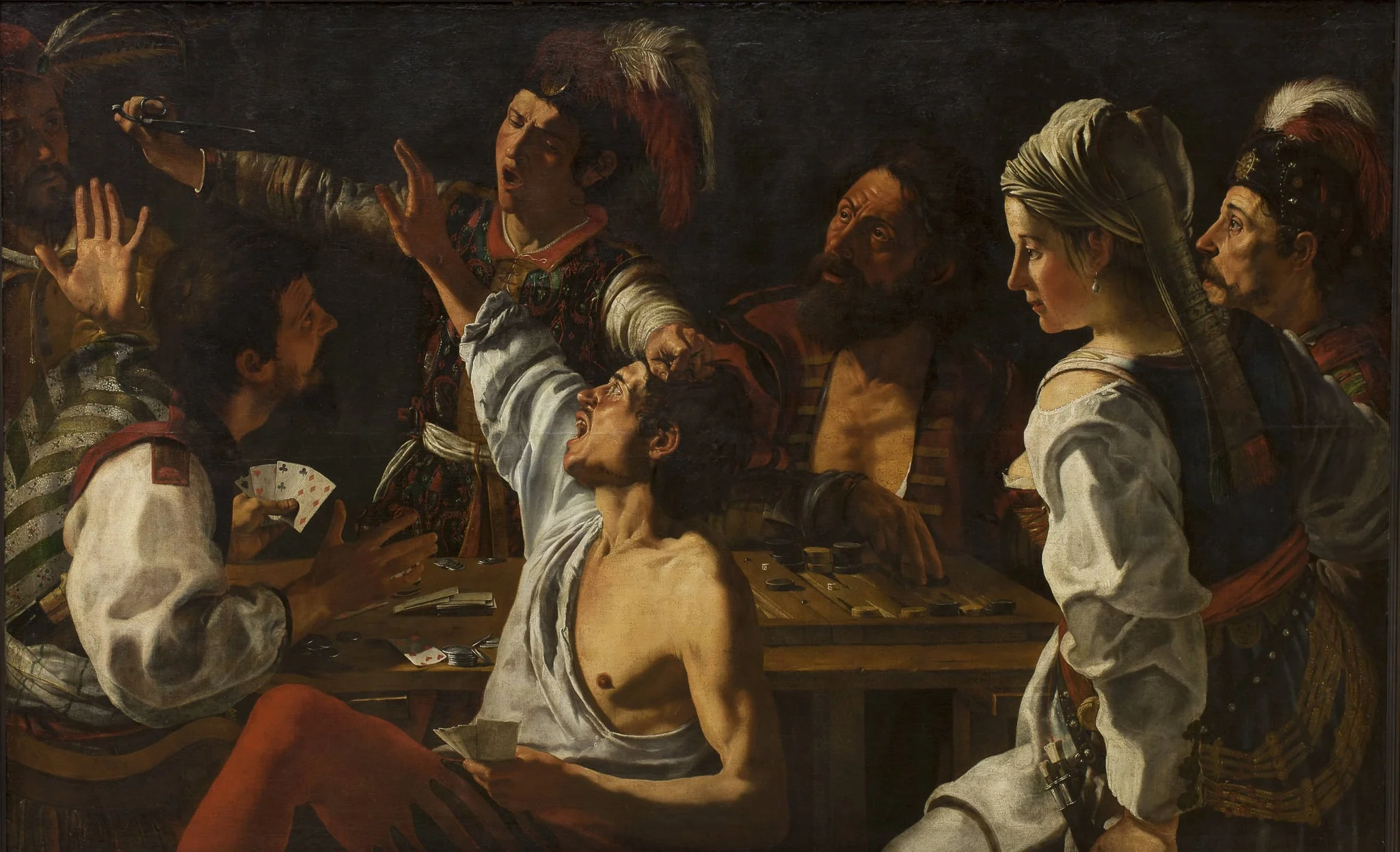 Card and Backgammon Players. Fight over Cards, by Unknown, 1621