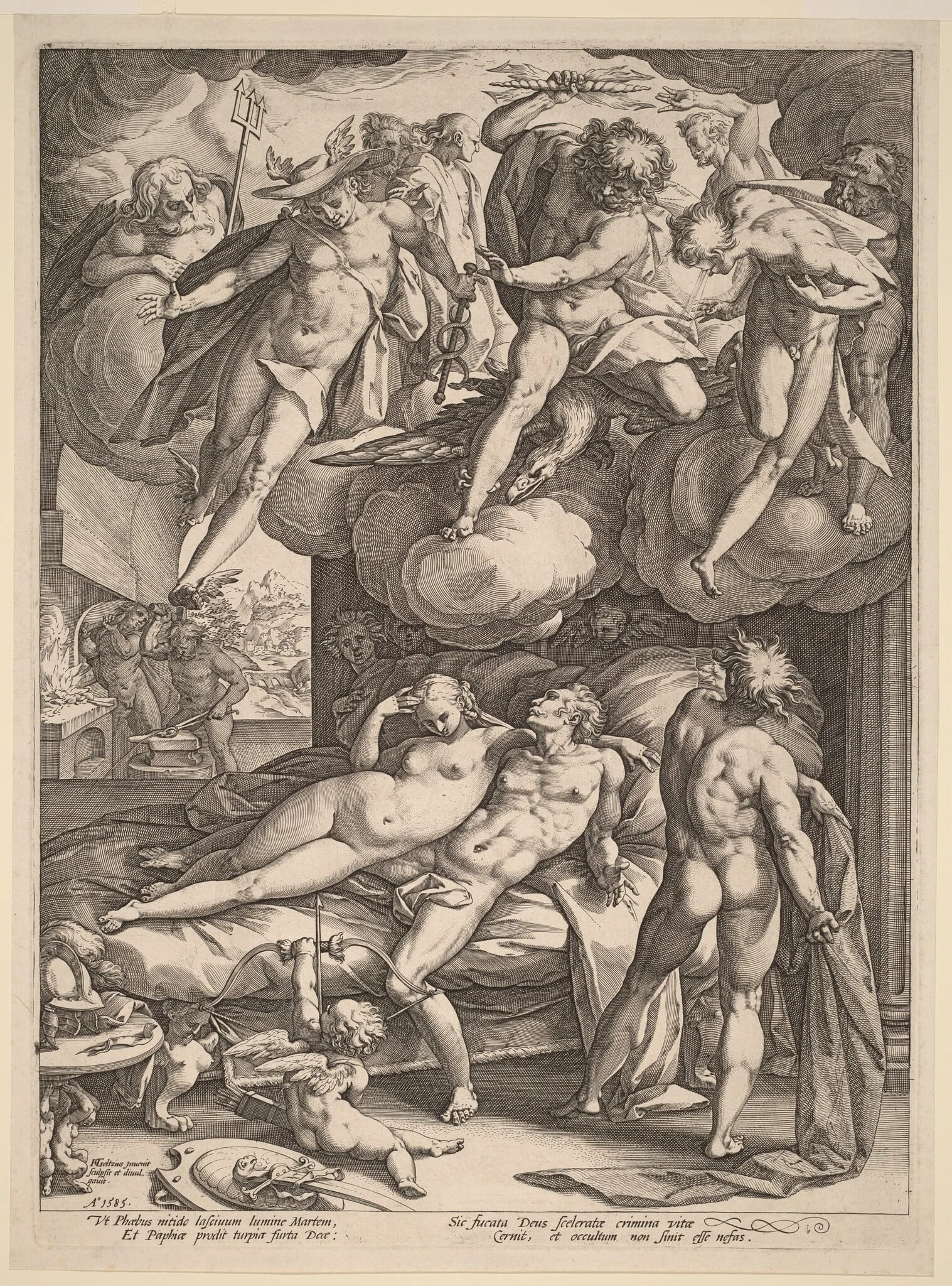 Mars and Venus Surprised by Vulcan, by Hendrik Goltzius, ink, 1585