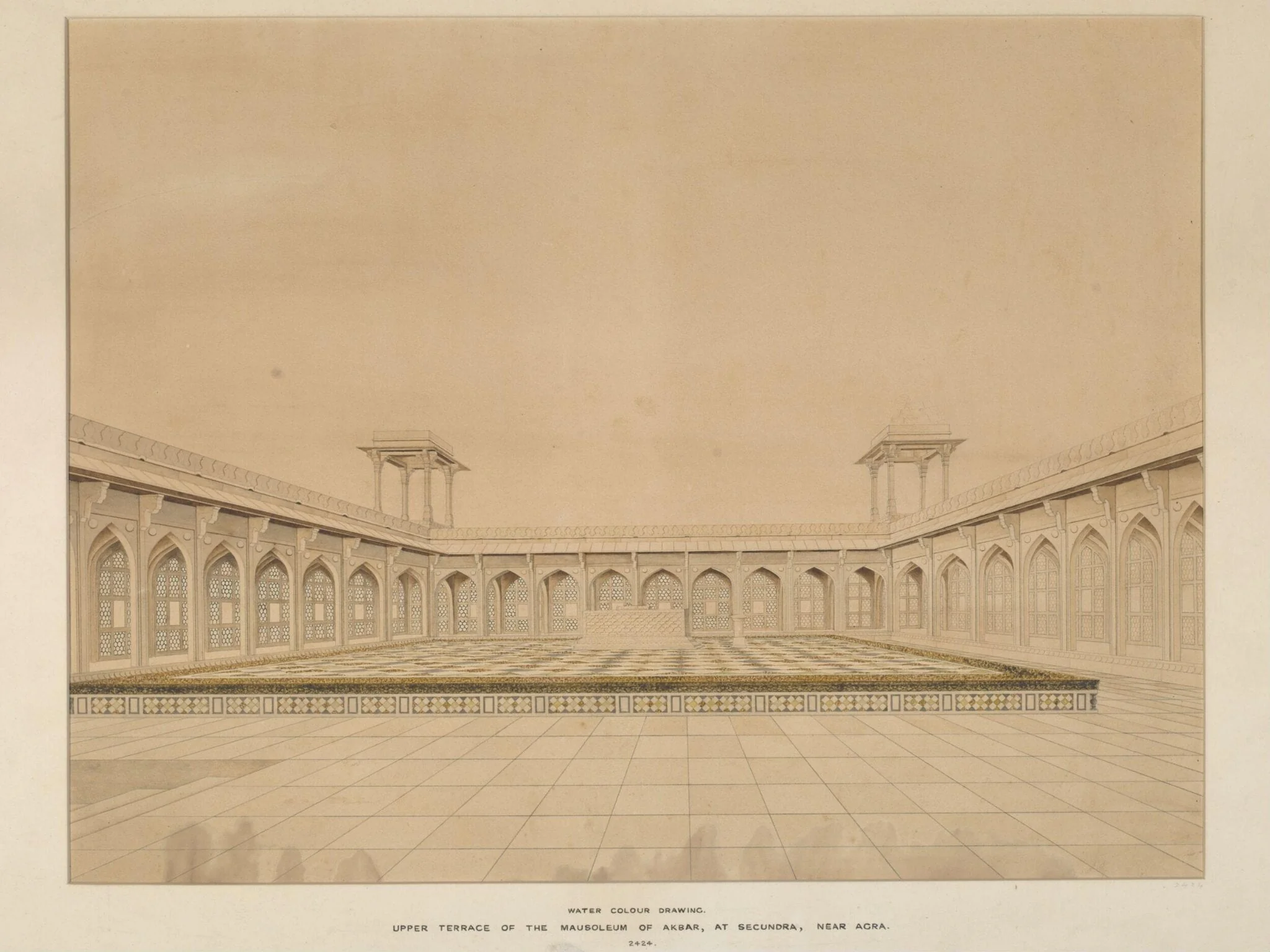 Upper terrace of the Mausolum of Akbar, Sikandra., by Unknown, paint, 1820
