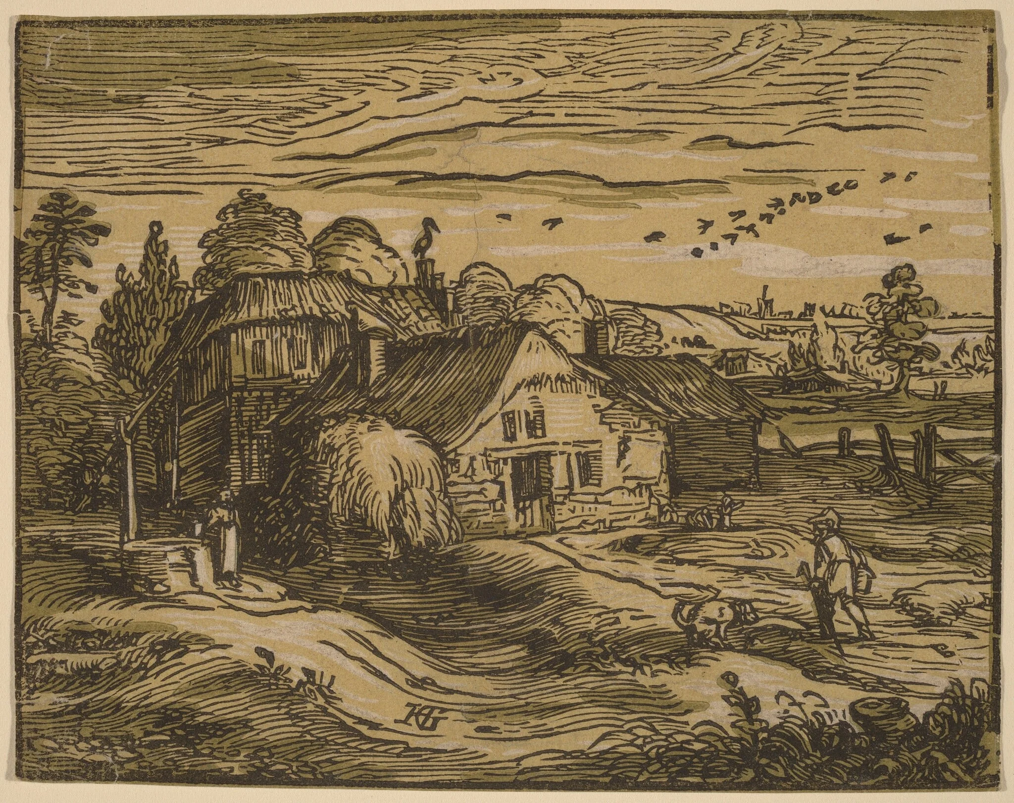 Landscape with a Farmhouse, by Hendrik Goltzius, ink, 1594