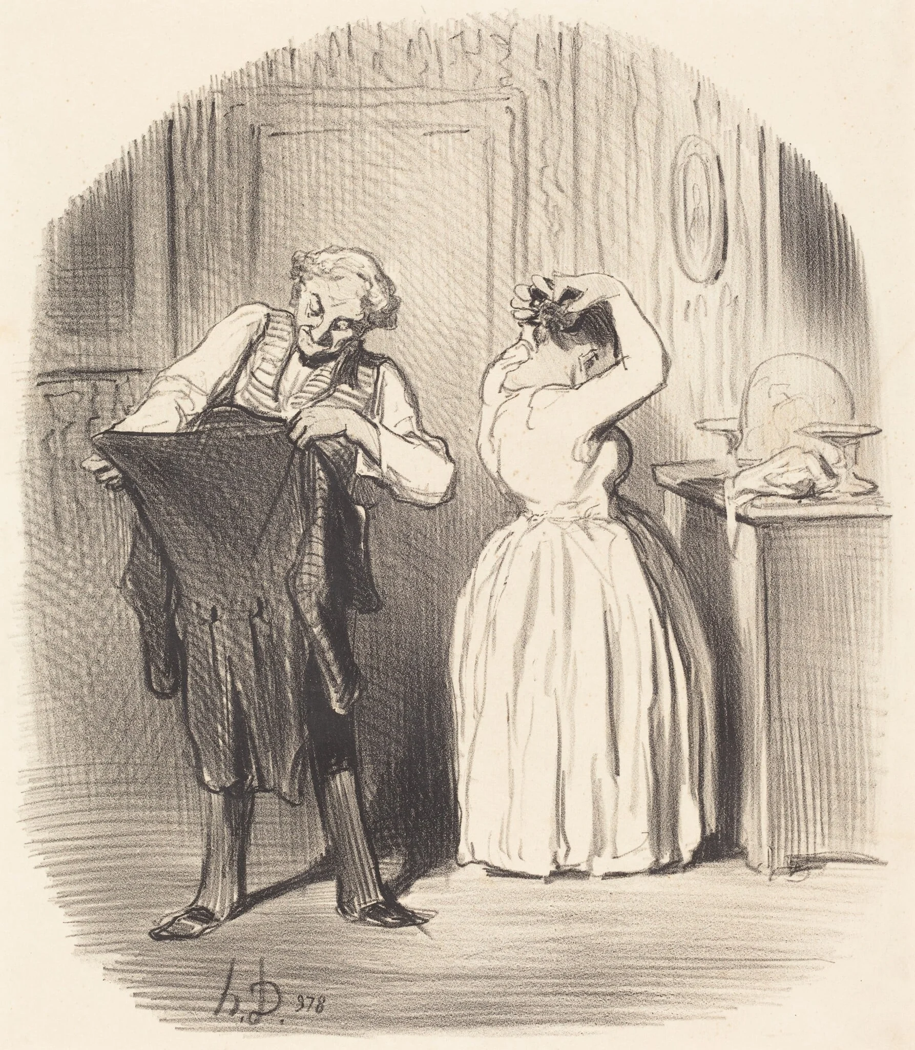 Le Jour ou l'on dine chez Monsieur le Directeur..., by Honoré Daumier, ink, 1852
