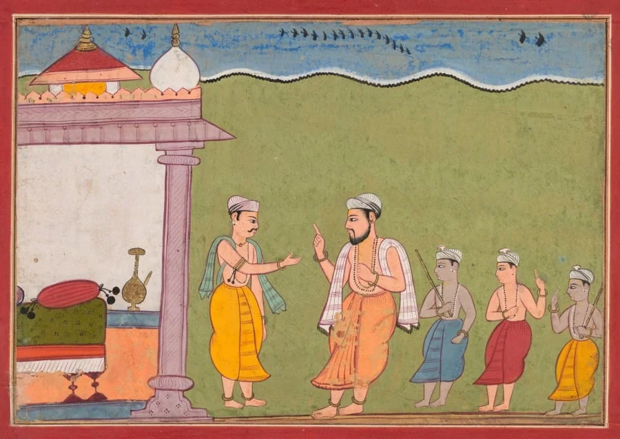 Nanda Solves Vasudeva’s Dilemma, from a Bhagavata Purana, by Unknown, unspecified, 1610
