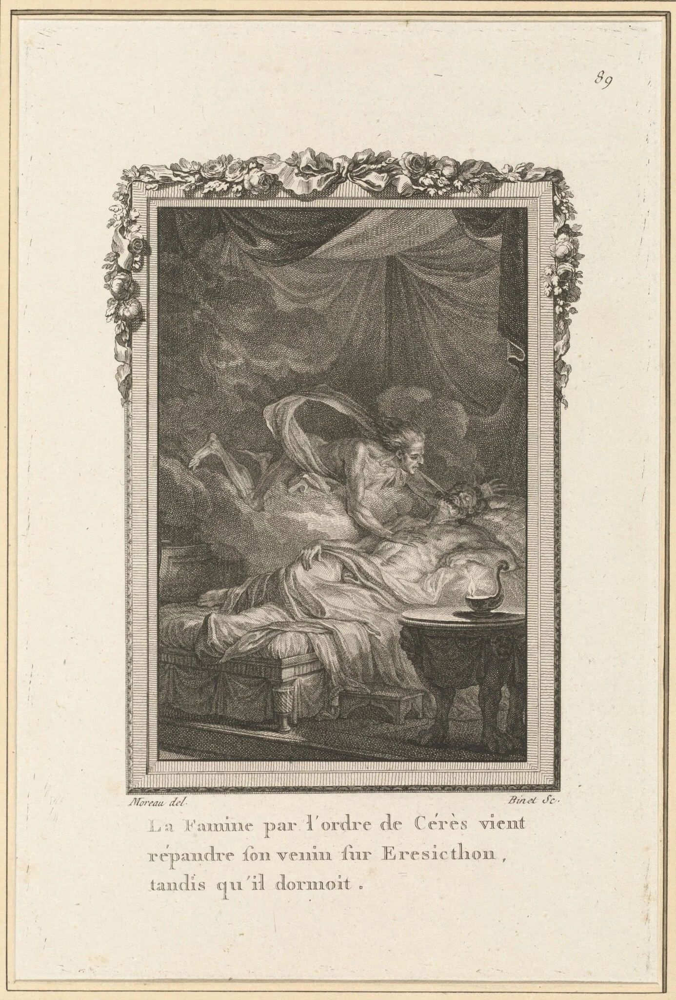 La Famine par l'ordre de Cérès vient répandre son venin sur Eresicthon, tandis qu'il dormoit, by Louis Binet, ink, 1769