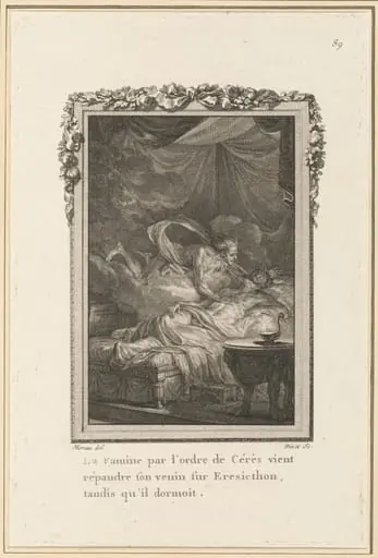 La Famine par l'ordre de Cérès vient répandre son venin sur Eresicthon, tandis qu'il dormoit