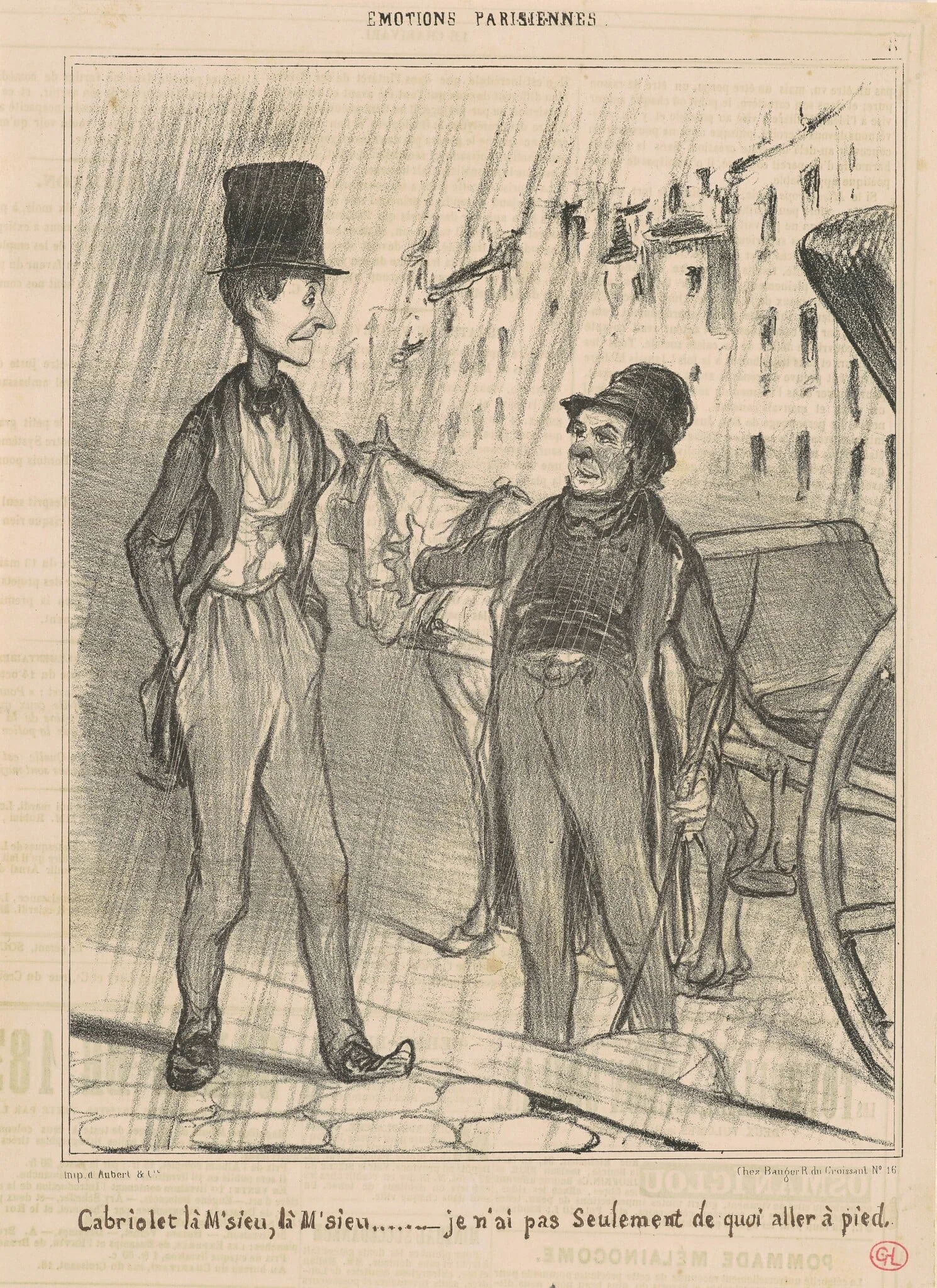 Cabriolet là M'sieu,  là M'sieu..., by Honoré Daumier, ink, 1839