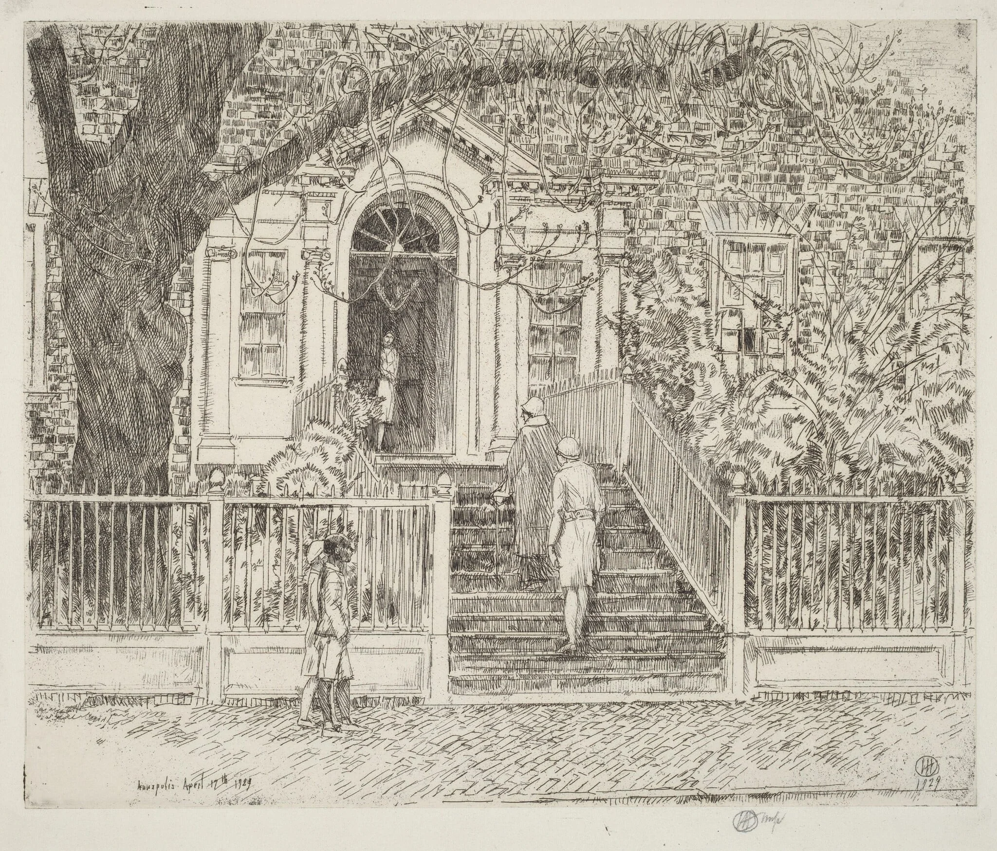 The Chase House, by Childe Hassam, ink, 1929