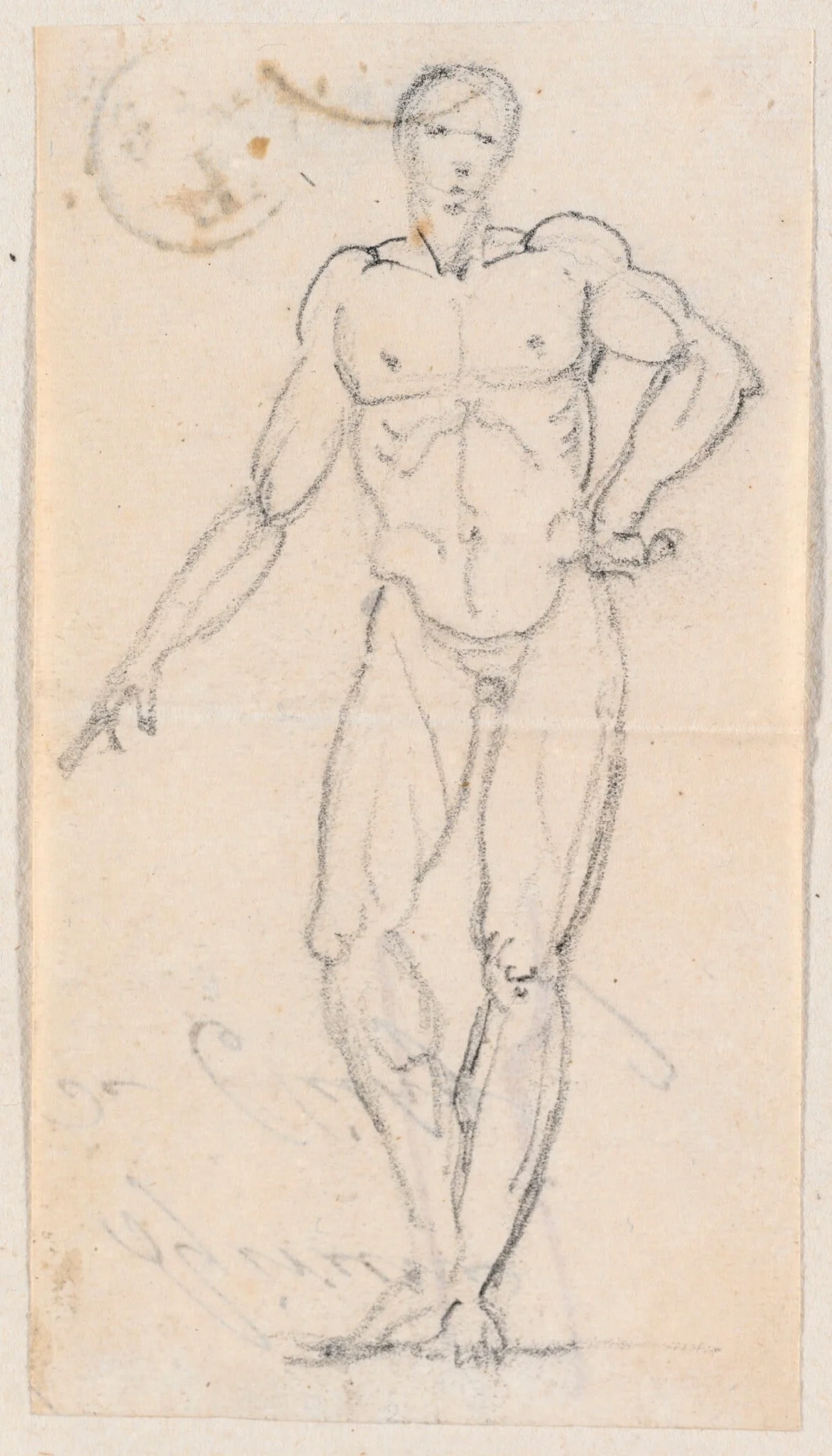 Statue of a Male Nude with Hand on Hip, by Hubert Robert, graphite, 1760