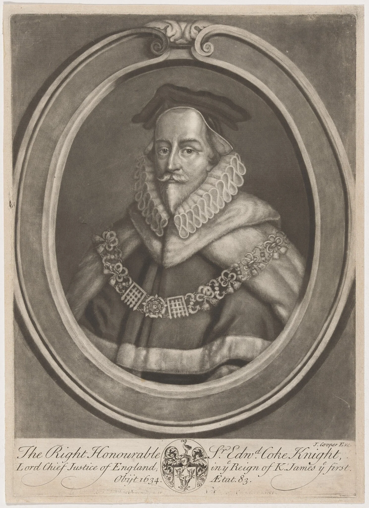 Sir Edward Coke, Knight, Lord Chief Justice, by J. Cooper, ink, 1750