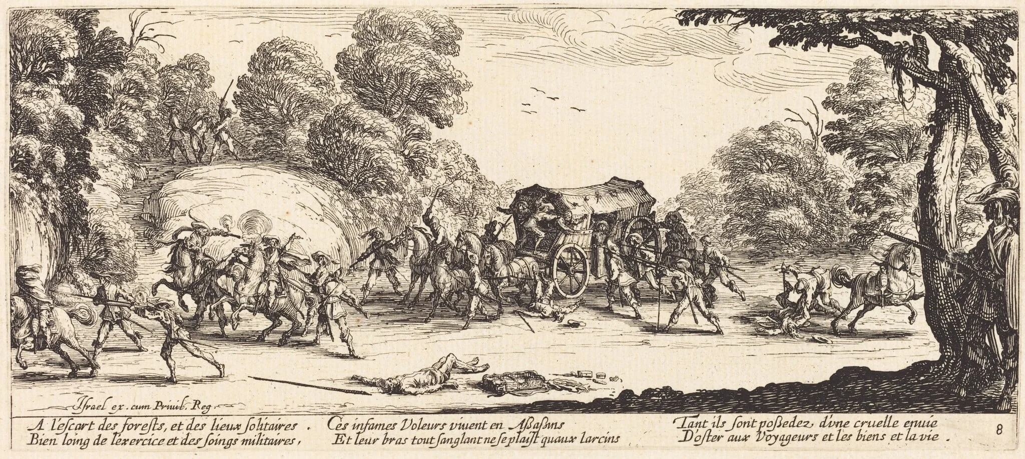 Attack on a Coach, by Jacques Callot, ink, 1633