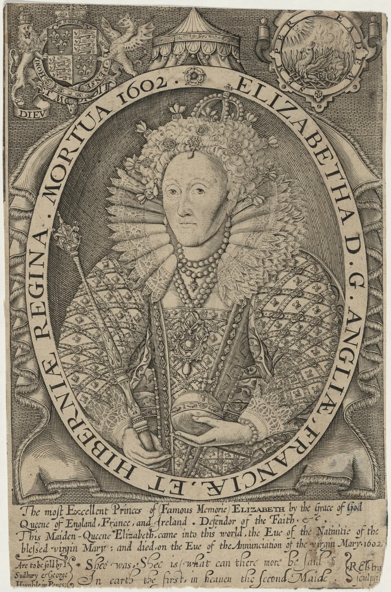 Queen Elizabeth, by Renold Elstrack, ink, 1598
