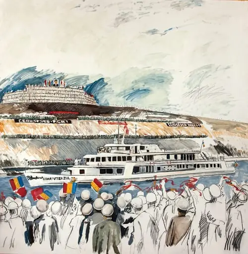 Tablou „Nava prezidențială la inaugurarea canalului Dunărea – Marea Neagră”, atribuit lui Ion Bitzan. Tabloul prezintă nava prezidențială traversând canalul Dunăre Marea Neagră pe malurile canalului oamenii muncii fluturând tricolorul. Comandat de Consiliul Culturii și Educației Socialiste (1984),