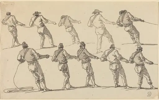 Ten Men Pulling on Ropes