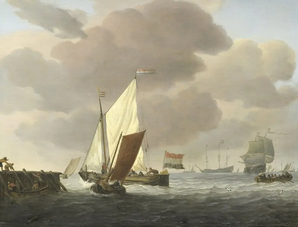 Ships near the shore in a stiff breeze