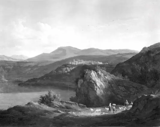 Shepherd and his flock by Lake Nemi
