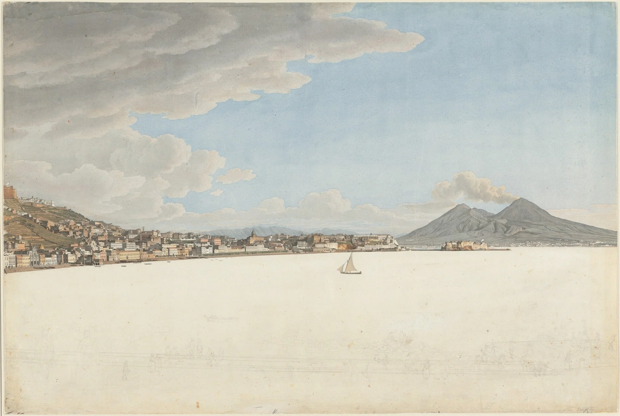 The Bay of Naples with Mounts Vesuvius and Somma, by Giovanni Battista Lusieri, ink, 1788