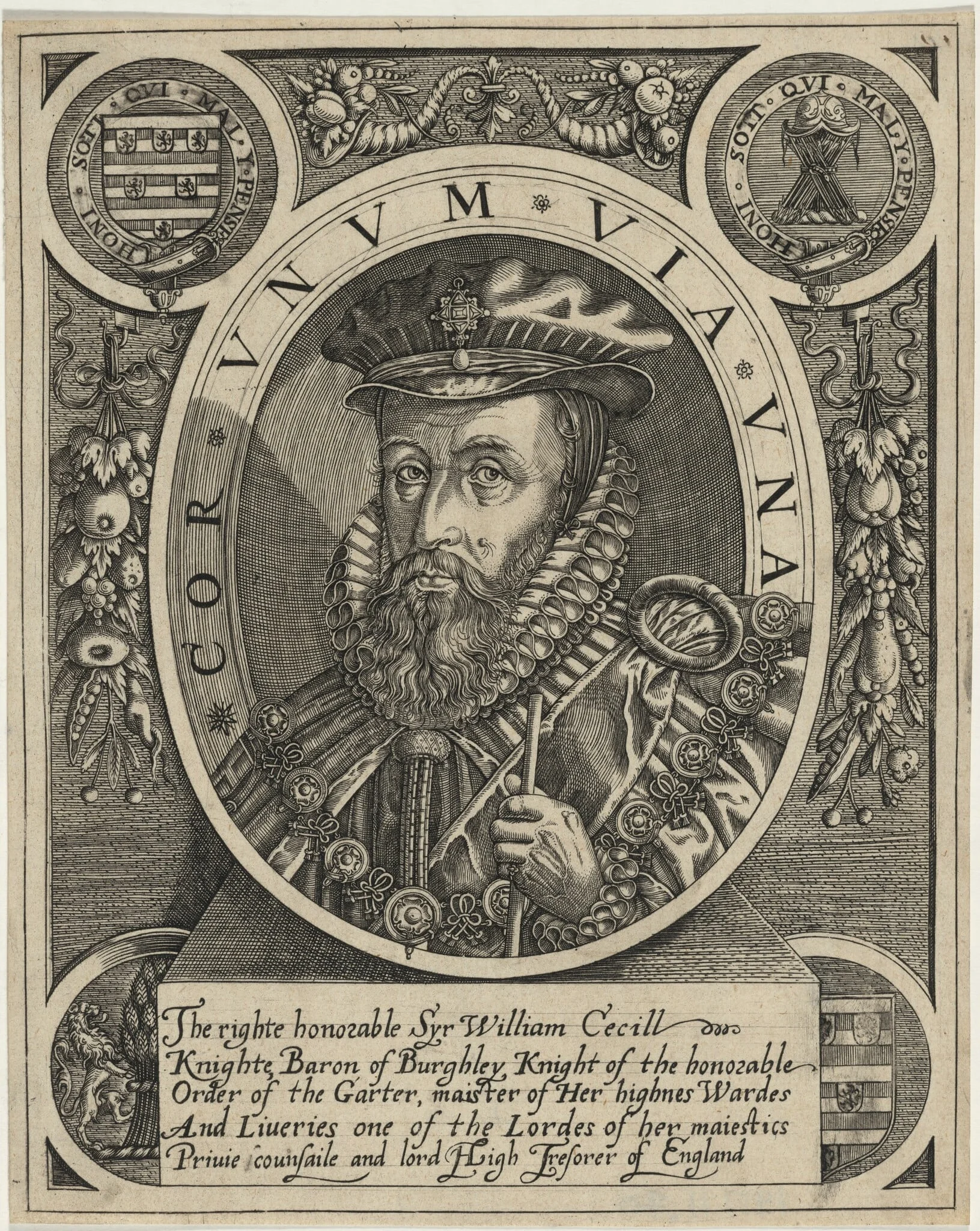 William Cecill, First Baron Burghley, by Renold Elstrack, ink, 1598