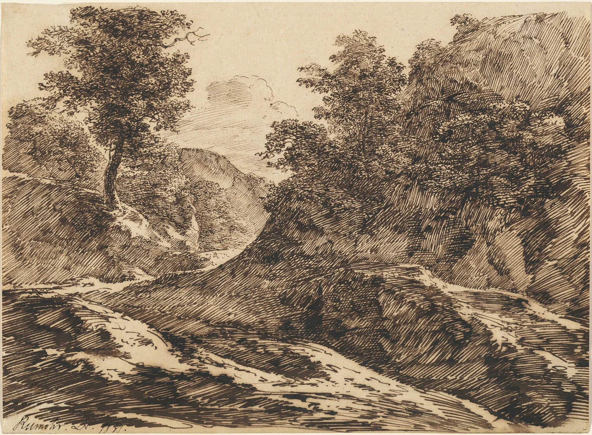 A Path through a Hilly Landscape, by Carl Friedrich von Rumohr, ink, 1831
