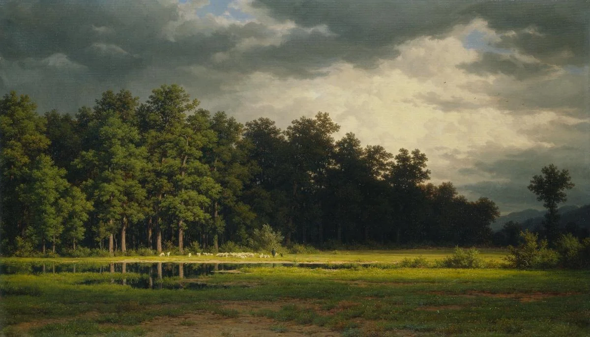 Waldrand mit Schafherde, by Robert Zünd, oil, 1898