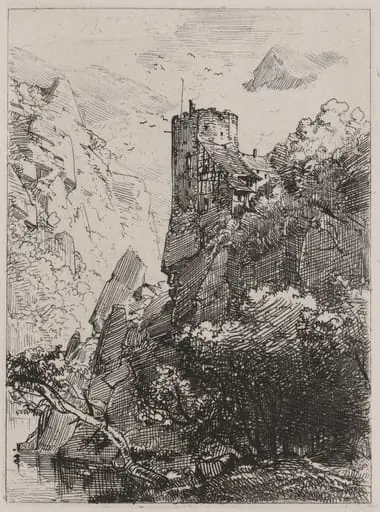 Watchtower on a Cliff with a Stream