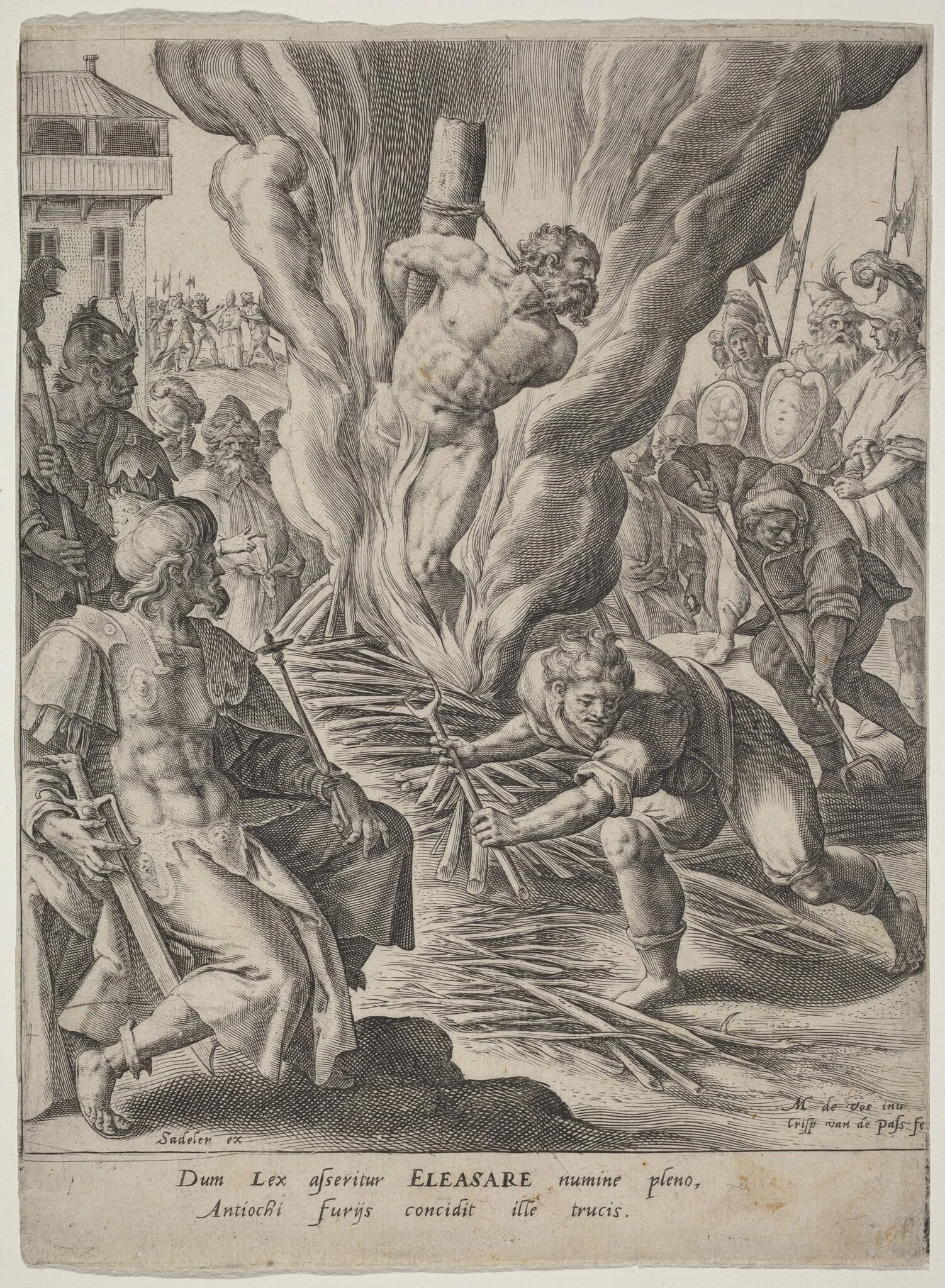 Eleazar Burned by Antiochus, by Crispijn van de Passe I, ink, 1591